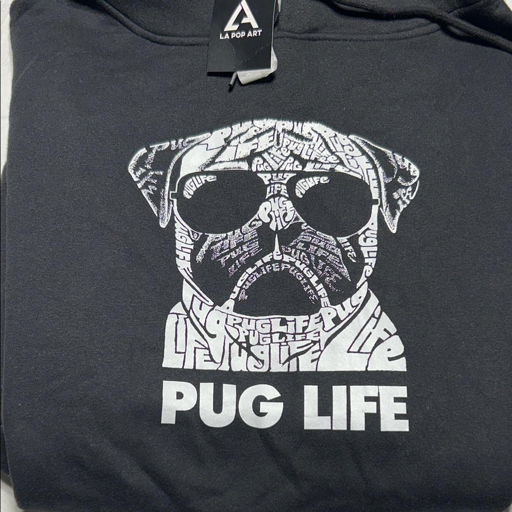 LA Pop‎ Art Charcoal Black 'Pug Life' Dog Hoodie 4xl NWT